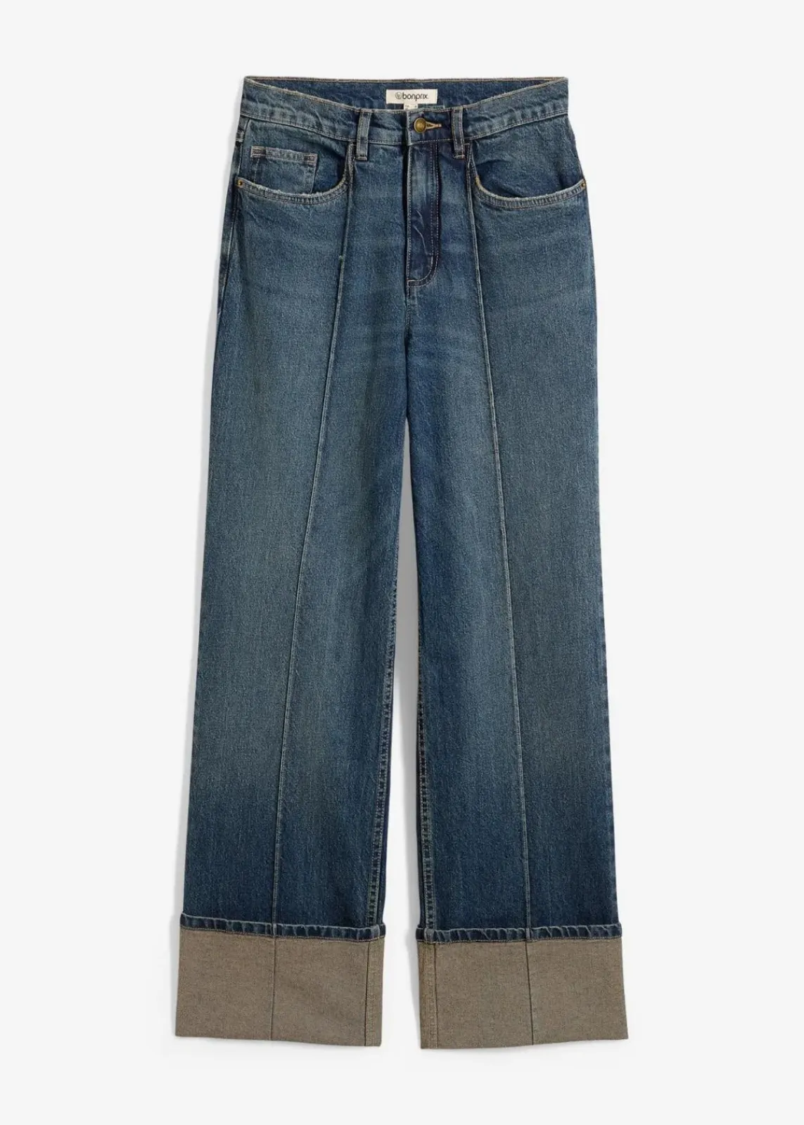 bonprix Kurzgrößen|Bekleidung·Shirts & Tops^Loose Straight-Jeans High Waist dunkelblau denim used