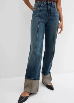 bonprix Kurzgrößen|Bekleidung·Shirts & Tops^Loose Straight-Jeans High Waist dunkelblau denim used