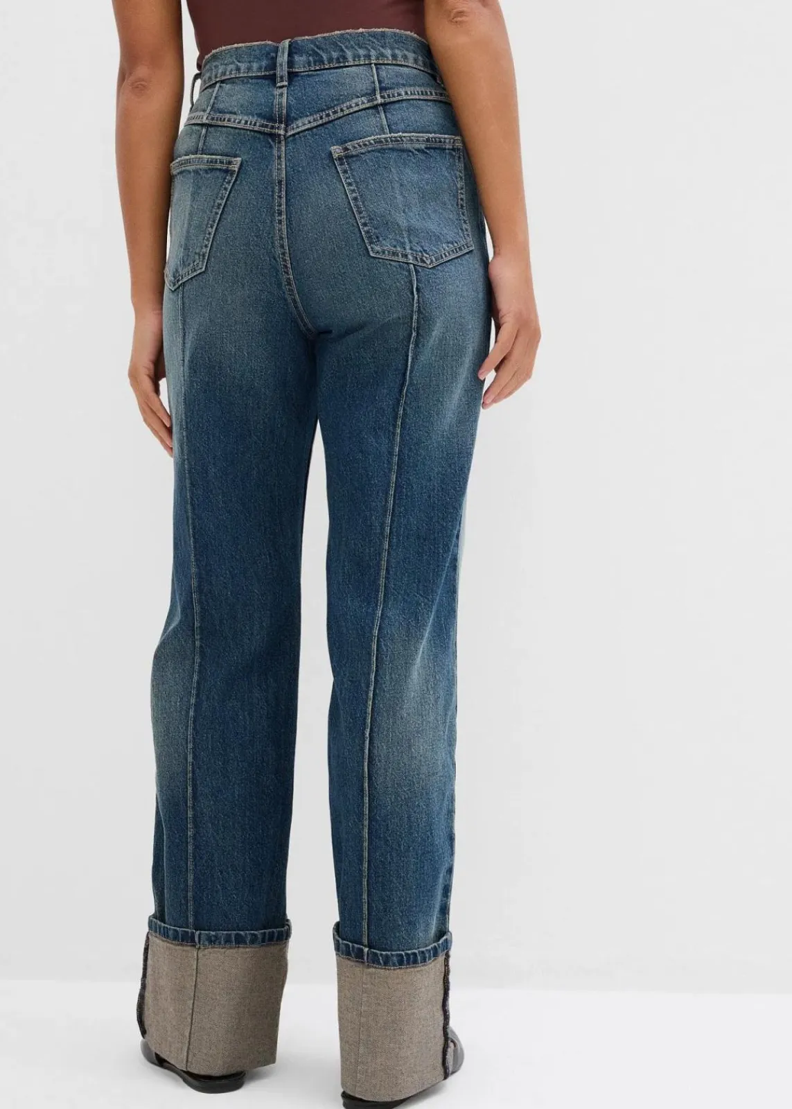 bonprix Kurzgrößen|Bekleidung·Shirts & Tops^Loose Straight-Jeans High Waist dunkelblau denim used