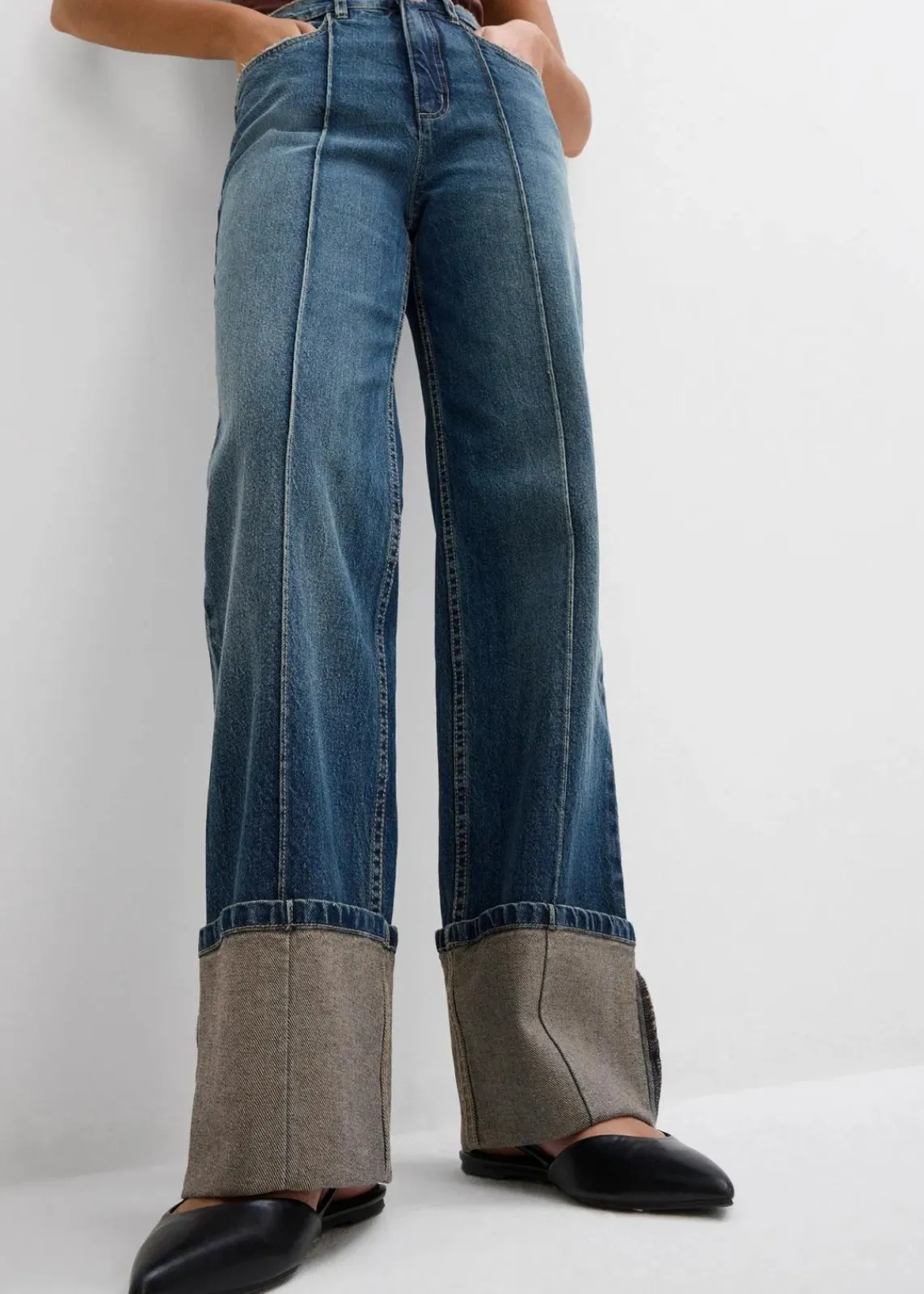 bonprix Kurzgrößen|Bekleidung·Shirts & Tops^Loose Straight-Jeans High Waist dunkelblau denim used