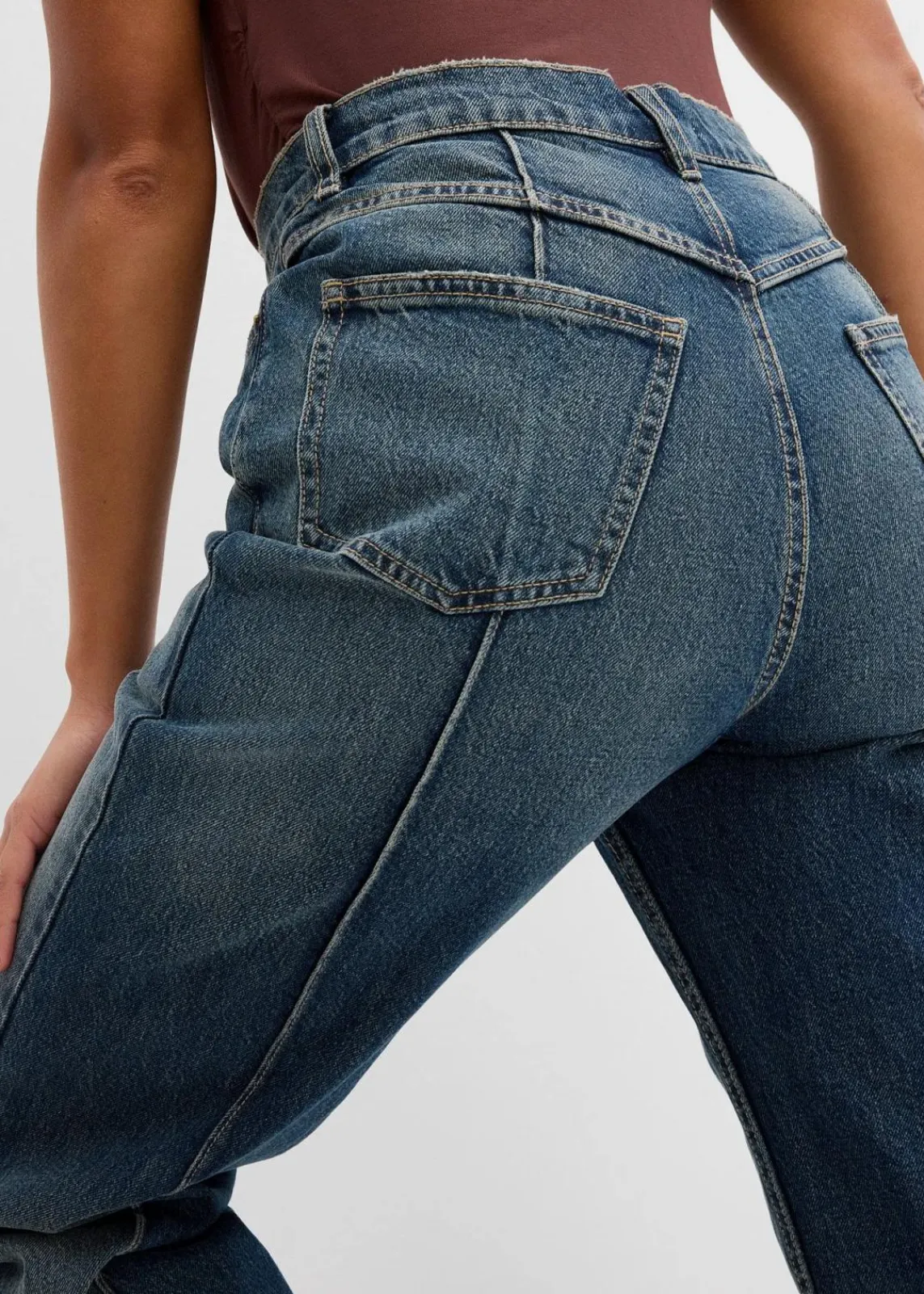 bonprix Kurzgrößen|Bekleidung·Shirts & Tops^Loose Straight-Jeans High Waist dunkelblau denim used