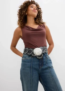 bonprix Kurzgrößen|Bekleidung·Shirts & Tops^Loose Straight-Jeans High Waist dunkelblau denim used