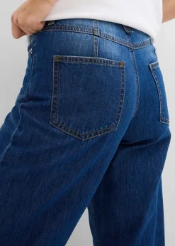 bonprix Bekleidung·Shirts & Tops|Jeans^Loose Straight-Jeans Mid Waist, cropped blau denim used