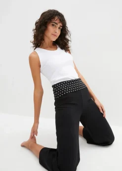bonprix Wäsche·Homewear|Bekleidung·Strickmode^Loungewear Culotte mit Bequembund schwarz bedruckt