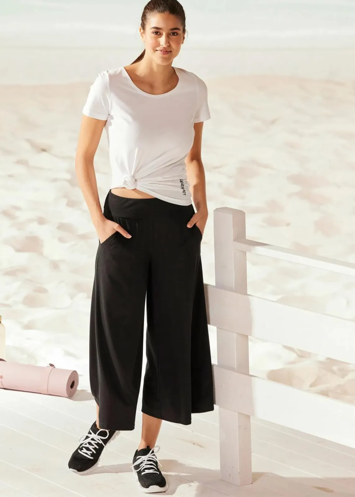 bonprix Wäsche·Homewear|Bekleidung·Strickmode^Loungewear Culotte mit weitem Bein schwarz