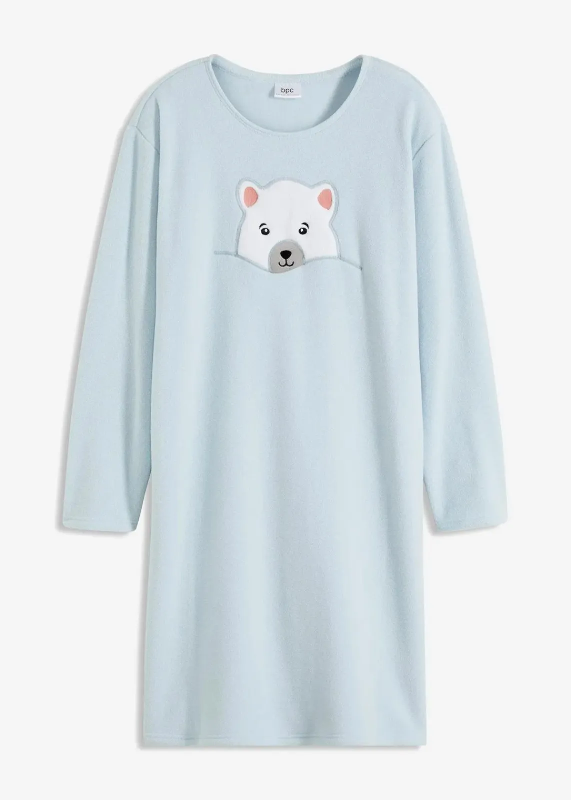 bonprix Wäsche·Homewear|Bekleidung·Strickmode^Loungewear Fleece Nachthemd mit Applikation puderblau