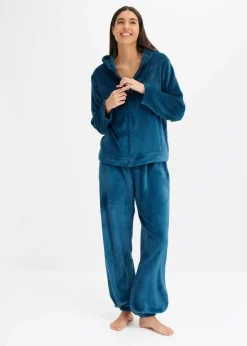 bonprix Wäsche·Homewear|Wäsche·Nachtwäsche^Loungewear Hausanzug aus Kuschelfleece blaupetrol gestreift