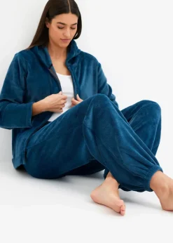 bonprix Wäsche·Homewear|Wäsche·Nachtwäsche^Loungewear Hausanzug aus Kuschelfleece blaupetrol gestreift