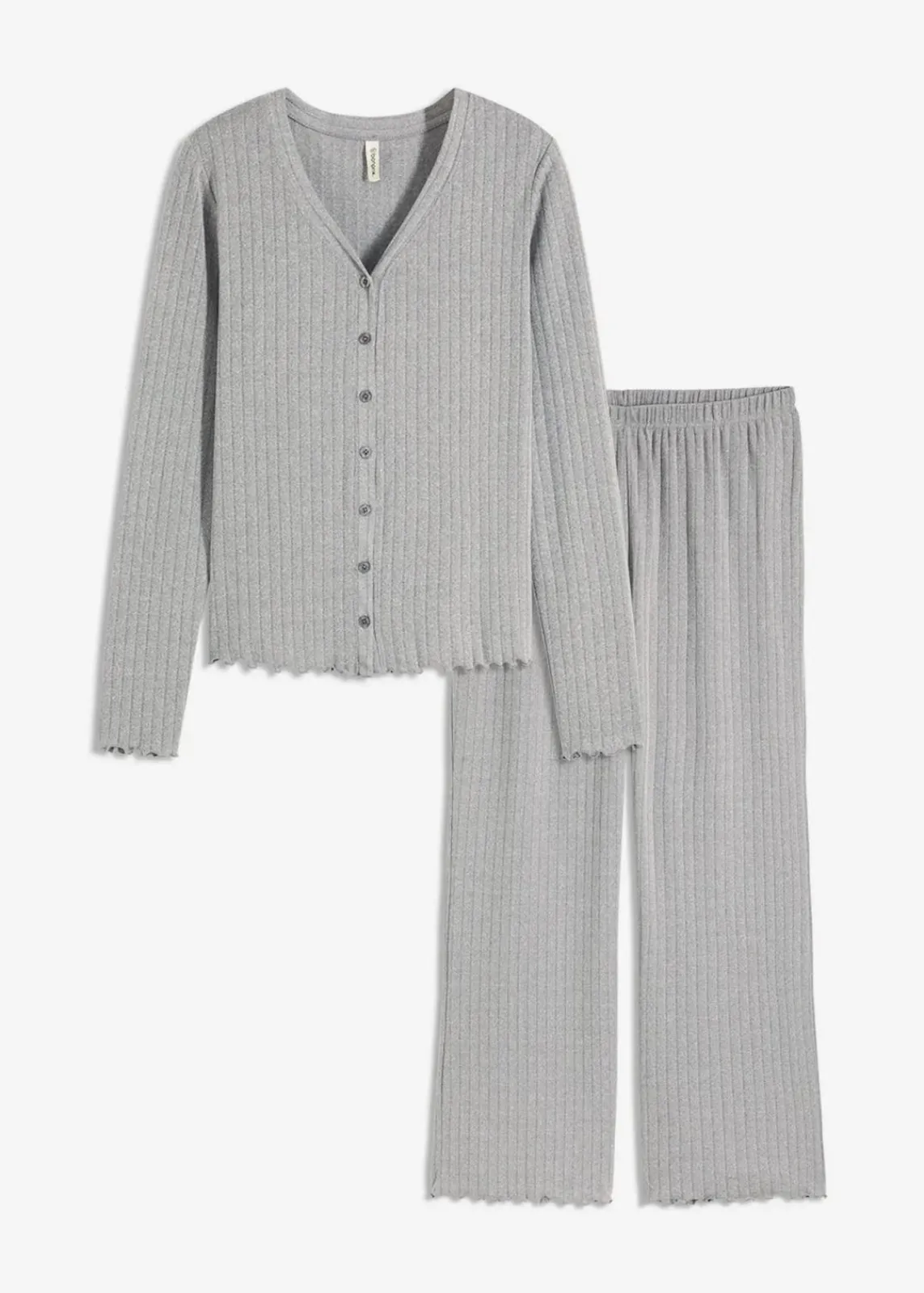 bonprix Wäsche·Homewear|Wäsche·Nachtwäsche^Loungewear Hausanzug aus weichem Pointelle-Jersey grau meliert
