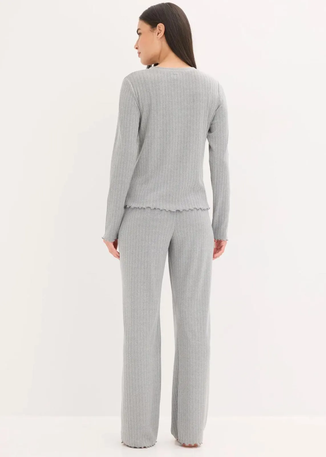 bonprix Wäsche·Homewear|Wäsche·Nachtwäsche^Loungewear Hausanzug aus weichem Pointelle-Jersey grau meliert
