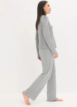 bonprix Wäsche·Homewear|Wäsche·Nachtwäsche^Loungewear Hausanzug aus weichem Pointelle-Jersey grau meliert
