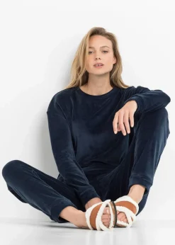 bonprix Wäsche·Homewear|Wäsche·Nachtwäsche^Loungewear Hausanzug aus Samt dunkelblau