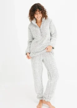 bonprix Wäsche·Homewear|Wäsche·Nachtwäsche^Loungewear Hausanzug aus Teddy Fleece hellgrau