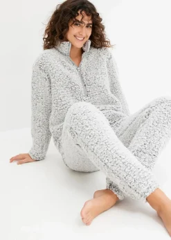 bonprix Wäsche·Homewear|Wäsche·Nachtwäsche^Loungewear Hausanzug aus Teddy Fleece hellgrau