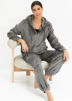 bonprix Homewear|Nachtwäsche^Loungewear Hausanzug aus Kuschelfleece schwarz gestreift