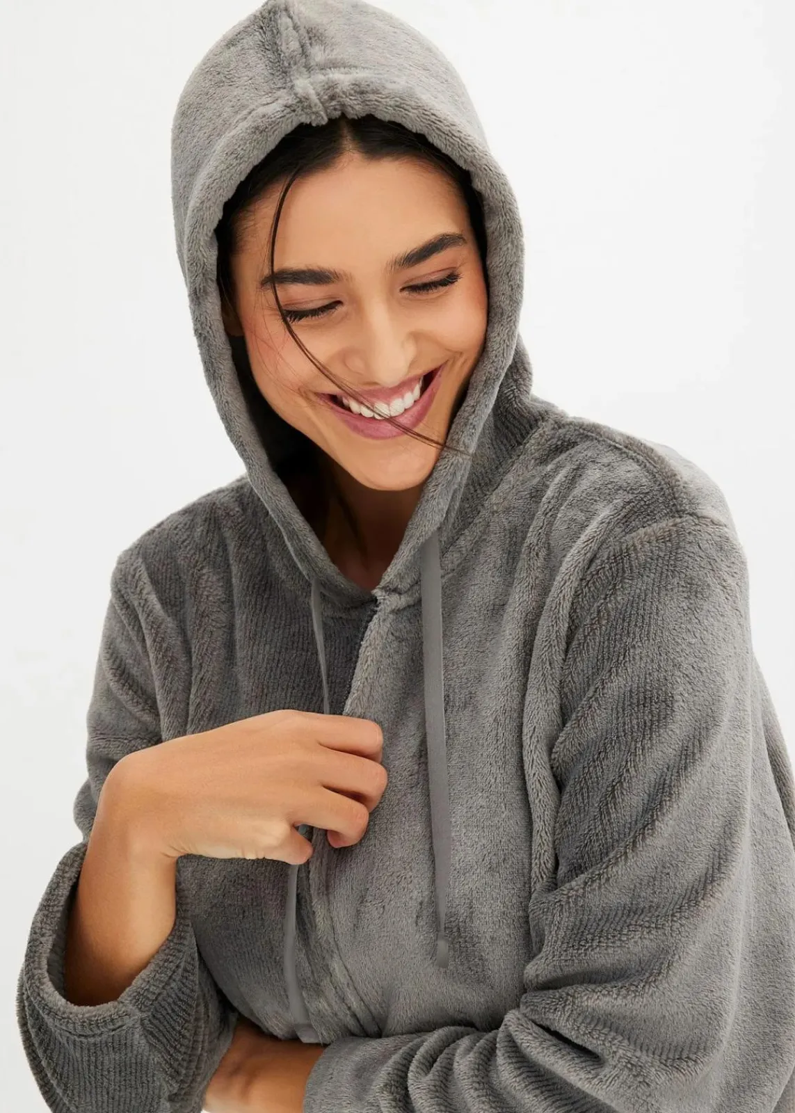 bonprix Homewear|Nachtwäsche^Loungewear Hausanzug aus Kuschelfleece schwarz gestreift