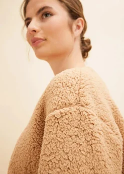 bonprix Wäsche·Homewear|Wäsche·Nachtwäsche^Loungewear Hausanzug aus Fleece mit Stickerei cappuccino/rot kariert
