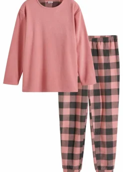 bonprix Wäsche·Homewear|Wäsche·Nachtwäsche^Loungewear Hausanzug aus Fleece rauchrose/schiefergrau kariert