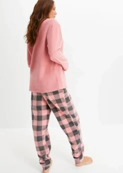 bonprix Wäsche·Homewear|Wäsche·Nachtwäsche^Loungewear Hausanzug aus Fleece rauchrose/schiefergrau kariert