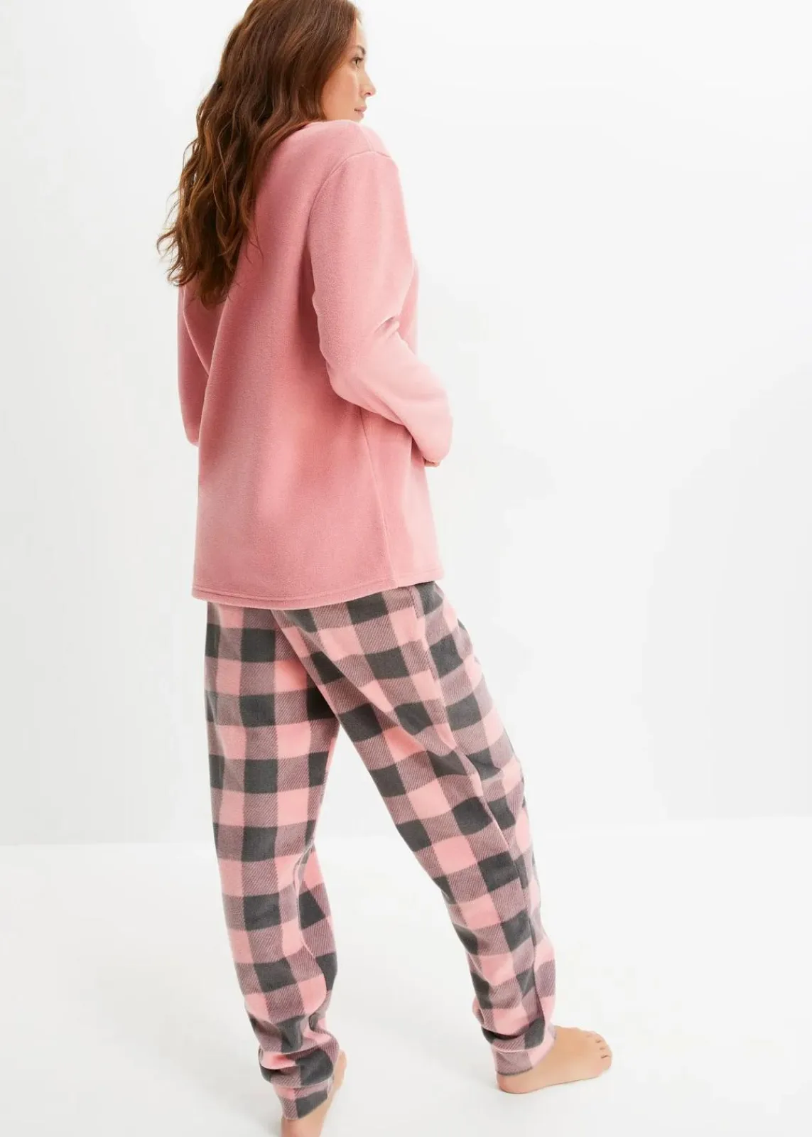 bonprix Wäsche·Homewear|Wäsche·Nachtwäsche^Loungewear Hausanzug aus Fleece rauchrose/schiefergrau kariert