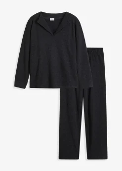 bonprix Wäsche·Homewear|Wäsche·Nachtwäsche^Loungewear Hausanzug aus griffigem Strukturjersey schwarz meliert