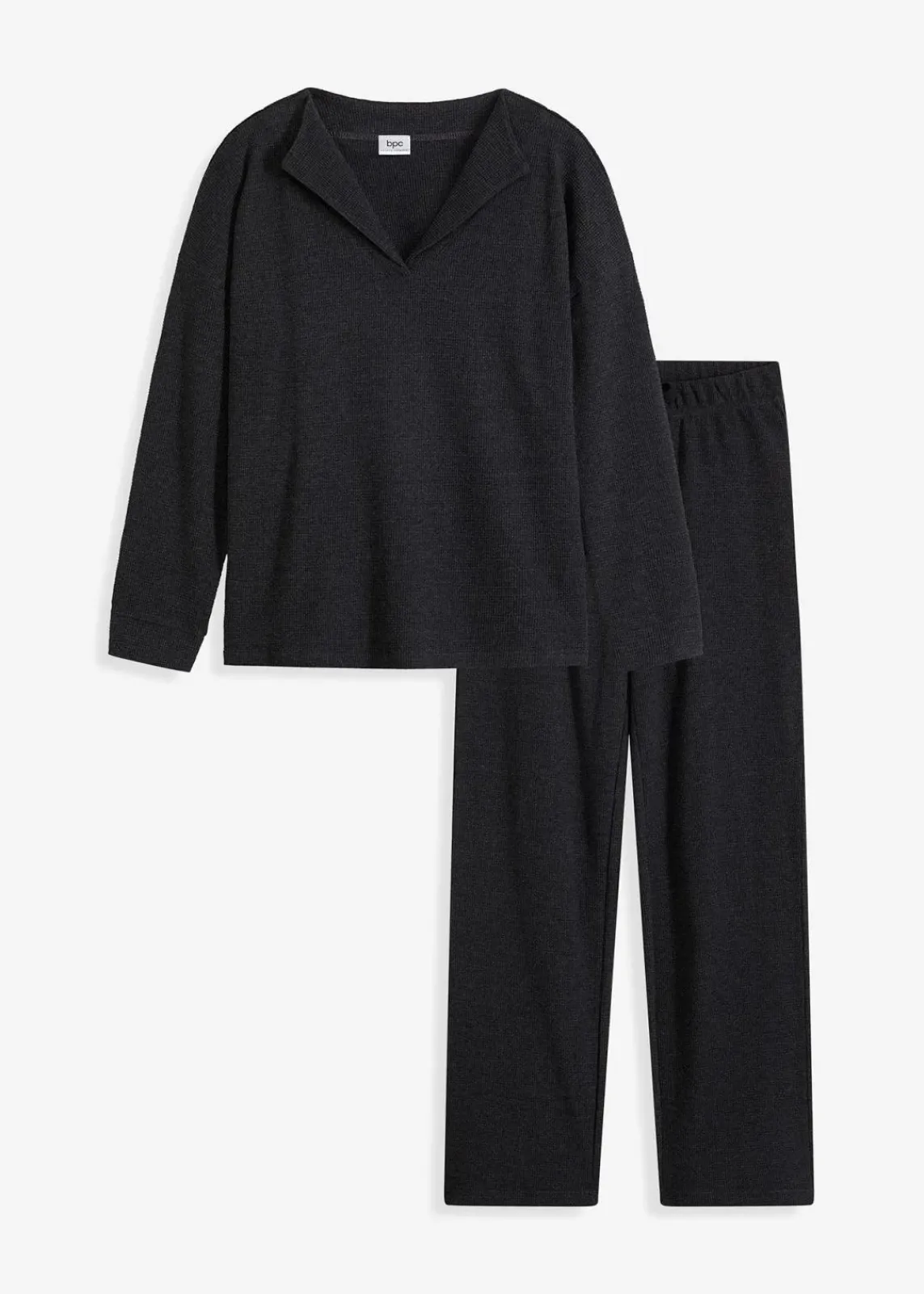 bonprix Wäsche·Homewear|Wäsche·Nachtwäsche^Loungewear Hausanzug aus griffigem Strukturjersey schwarz meliert