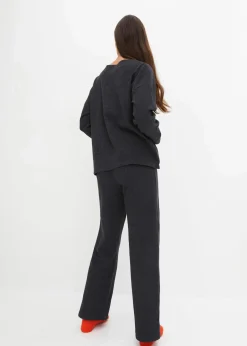 bonprix Wäsche·Homewear|Wäsche·Nachtwäsche^Loungewear Hausanzug aus griffigem Strukturjersey schwarz meliert