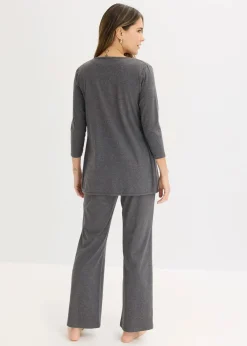 bonprix Wäsche·Homewear|Bekleidung·Strickmode^Loungewear Hausanzug (3-tlg.Set) mit Viskose grau meliert