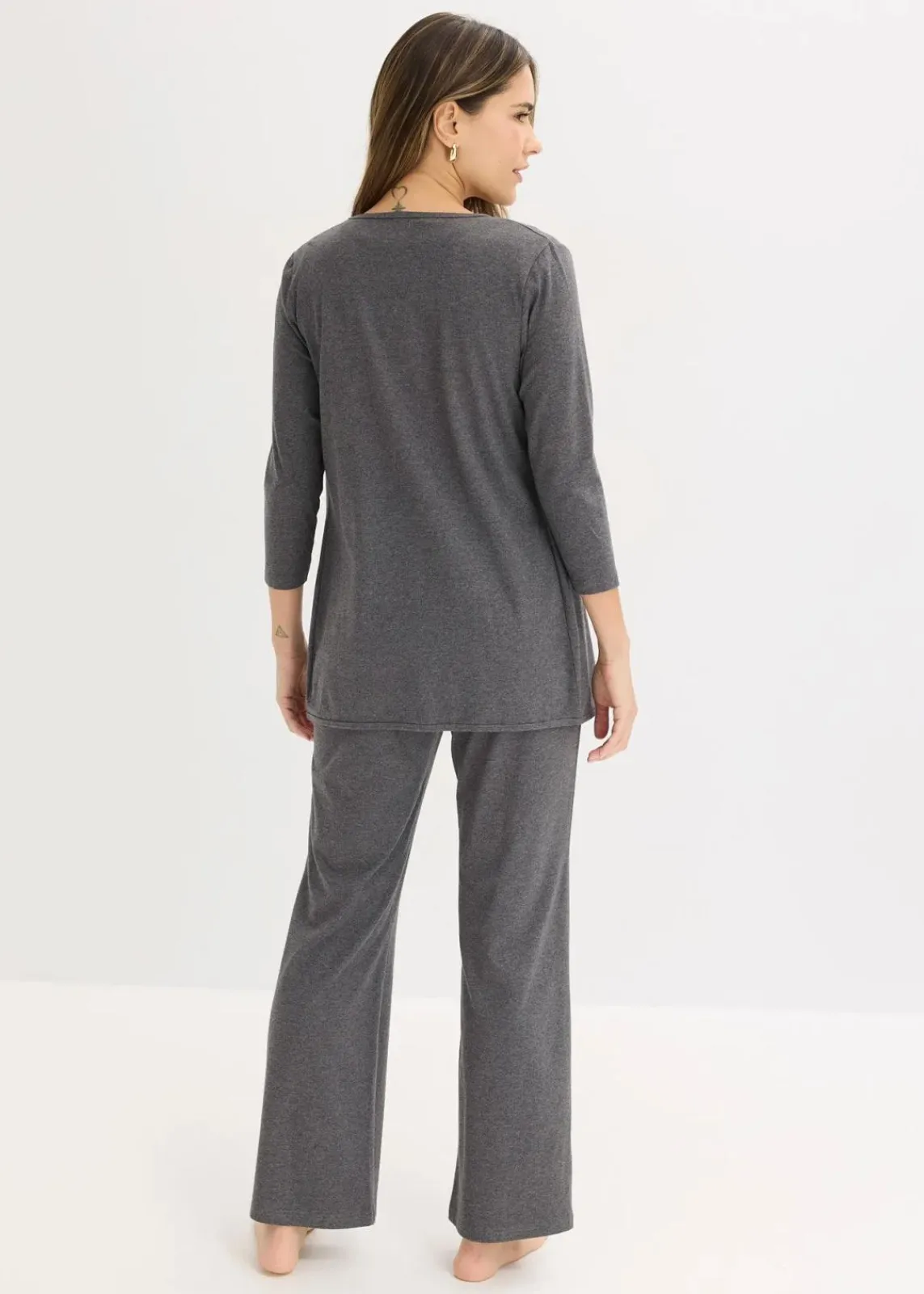 bonprix Wäsche·Homewear|Bekleidung·Strickmode^Loungewear Hausanzug (3-tlg.Set) mit Viskose grau meliert