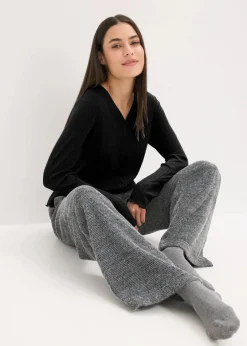 bonprix Wäsche·Homewear|Wäsche·Nachtwäsche^Loungewear Hose aus kuscheligem Chenille schwarz meliert
