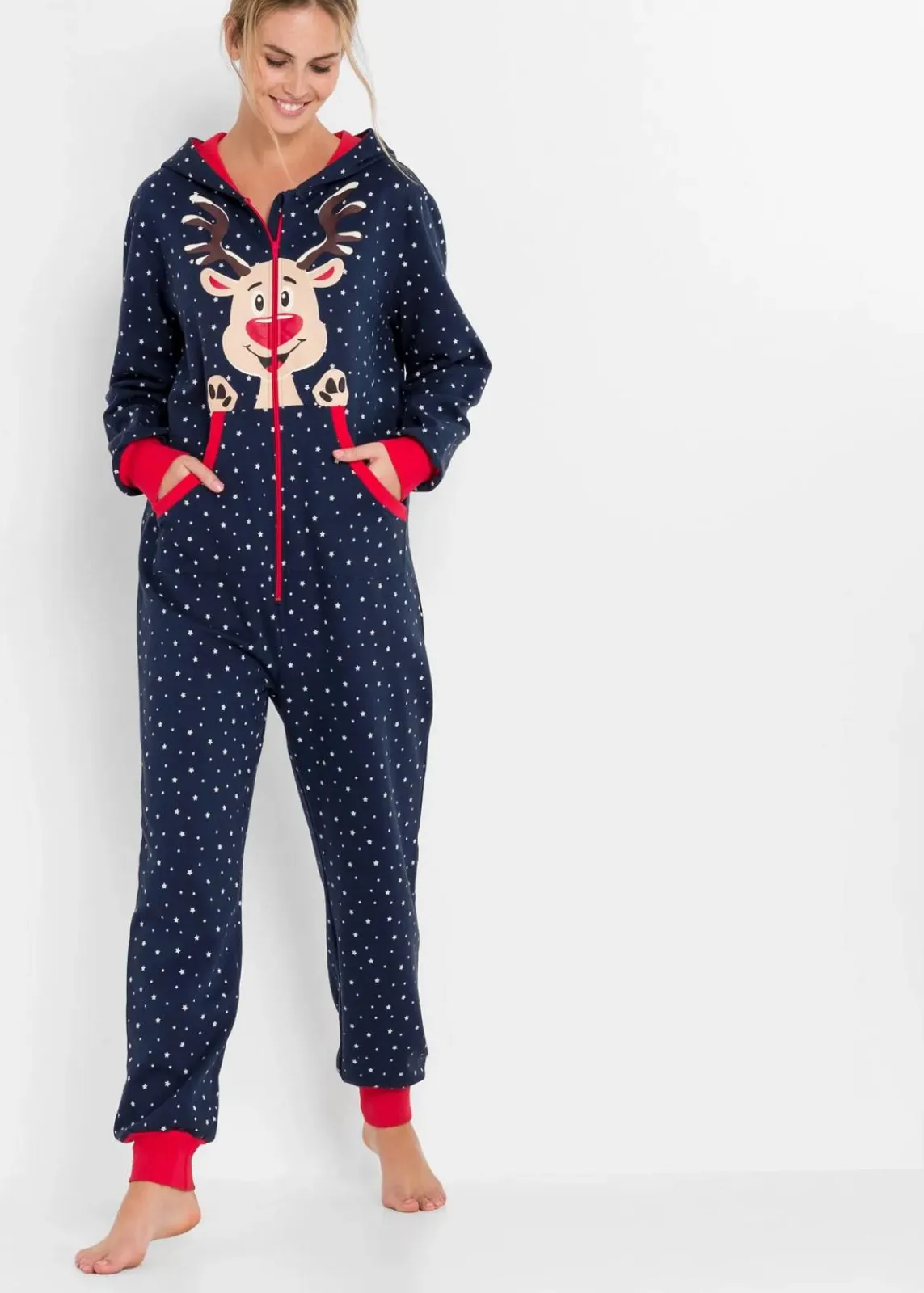 bonprix Wäsche·Homewear|Wäsche·Nachtwäsche^Loungewear Overall aus Sweatware dunkelblau bedruckt