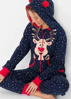 bonprix Wäsche·Homewear|Wäsche·Nachtwäsche^Loungewear Overall aus Sweatware dunkelblau bedruckt