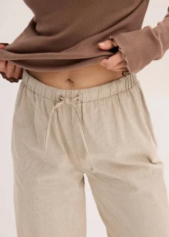 bonprix Wäsche·Nachtwäsche|Nachtwäsche^Loungewear Rippshirt mit gewebter Hose mattbraun gestreift