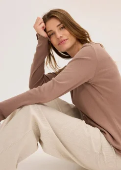 bonprix Wäsche·Nachtwäsche|Nachtwäsche^Loungewear Rippshirt mit gewebter Hose mattbraun gestreift