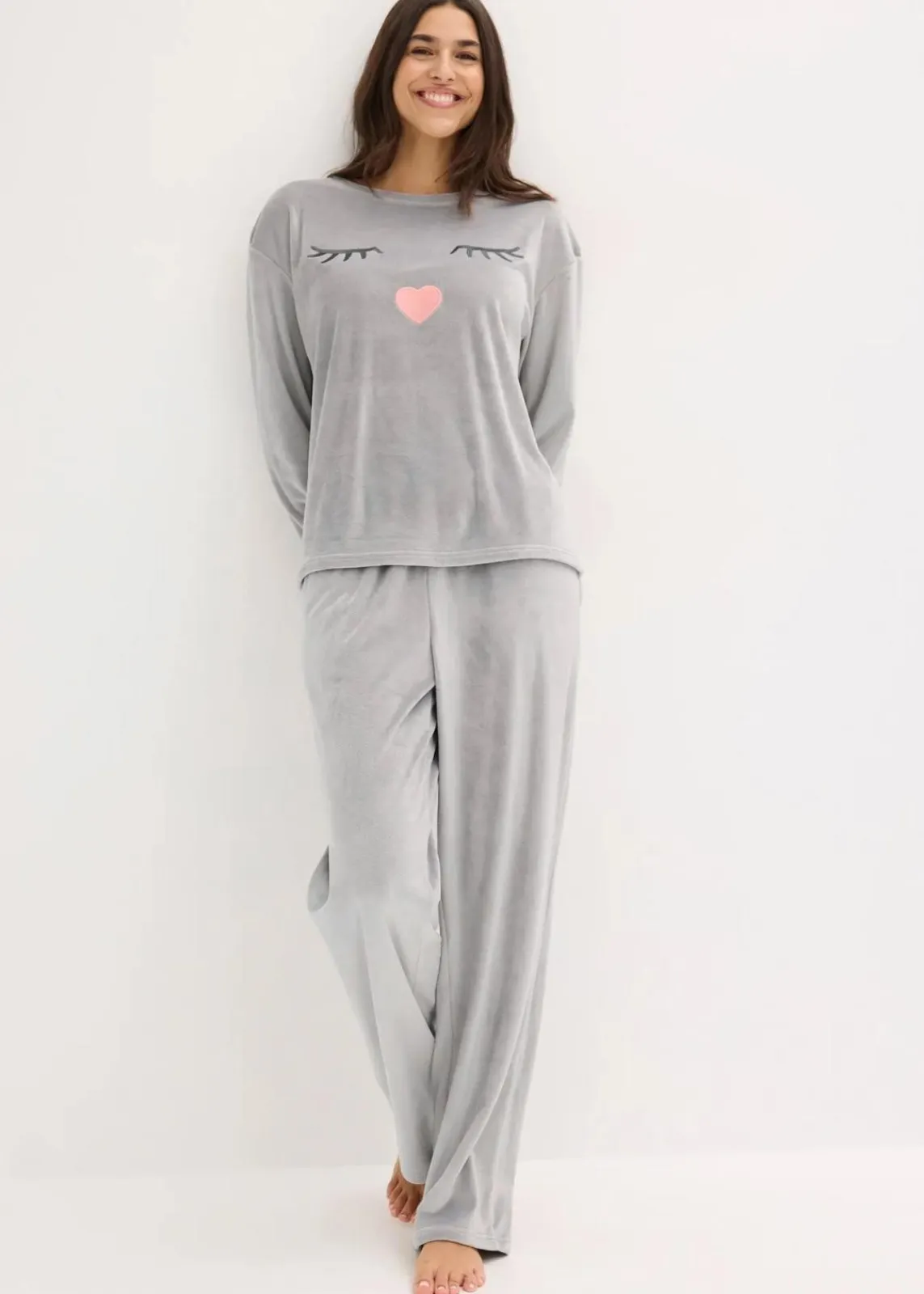 bonprix Wäsche·Homewear|Wäsche·Nachtwäsche^Loungewear Samt Hausanzug schattengrau