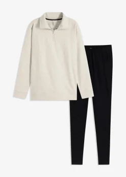 bonprix Wäsche·Homewear|Wäsche·Nachtwäsche^Loungewear Sweat Hausanzug mit Leggings naturmeliert/schwarz