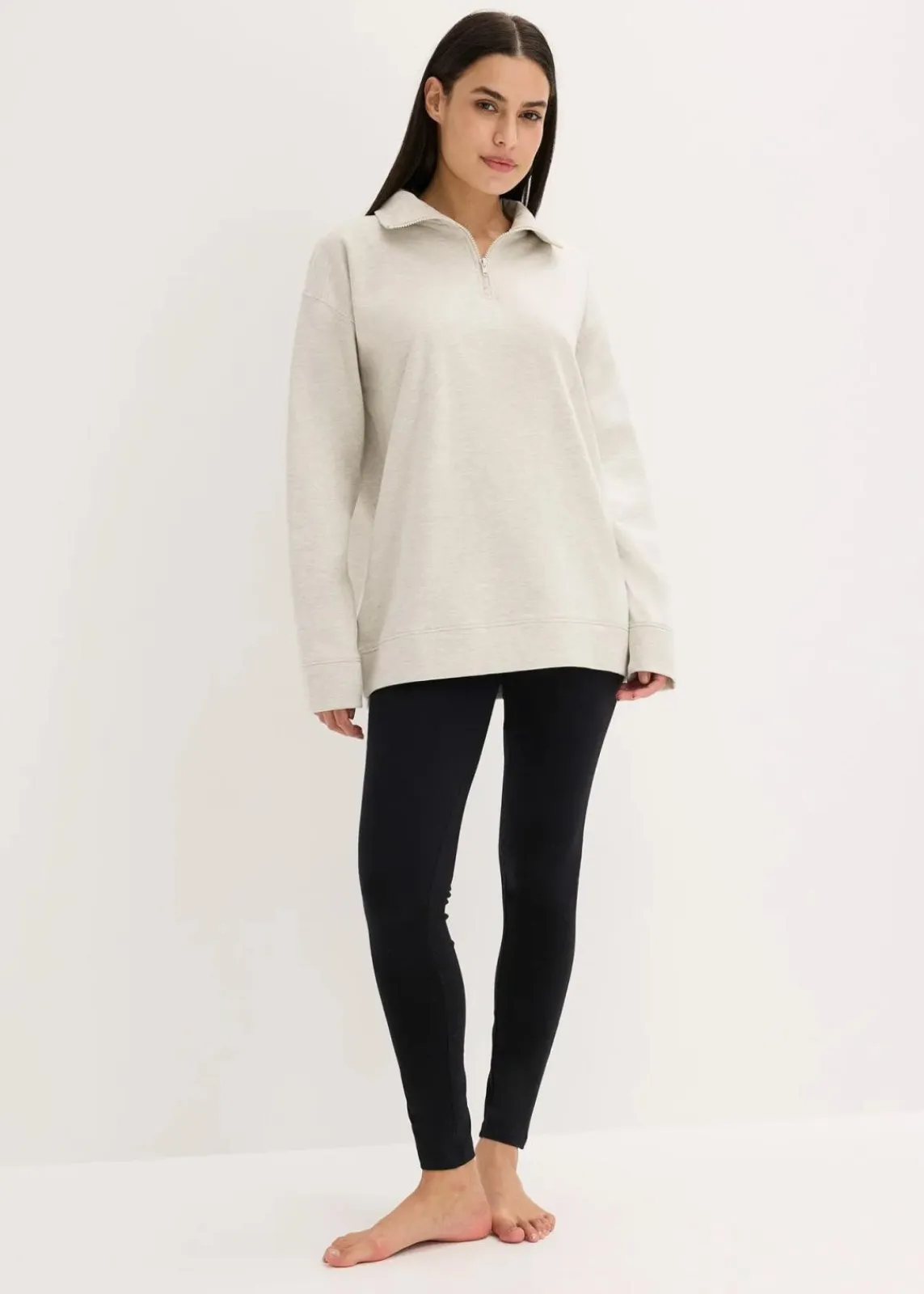 bonprix Wäsche·Homewear|Wäsche·Nachtwäsche^Loungewear Sweat Hausanzug mit Leggings naturmeliert/schwarz