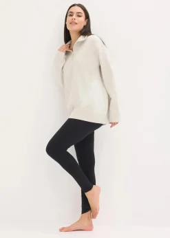 bonprix Wäsche·Homewear|Wäsche·Nachtwäsche^Loungewear Sweat Hausanzug mit Leggings naturmeliert/schwarz