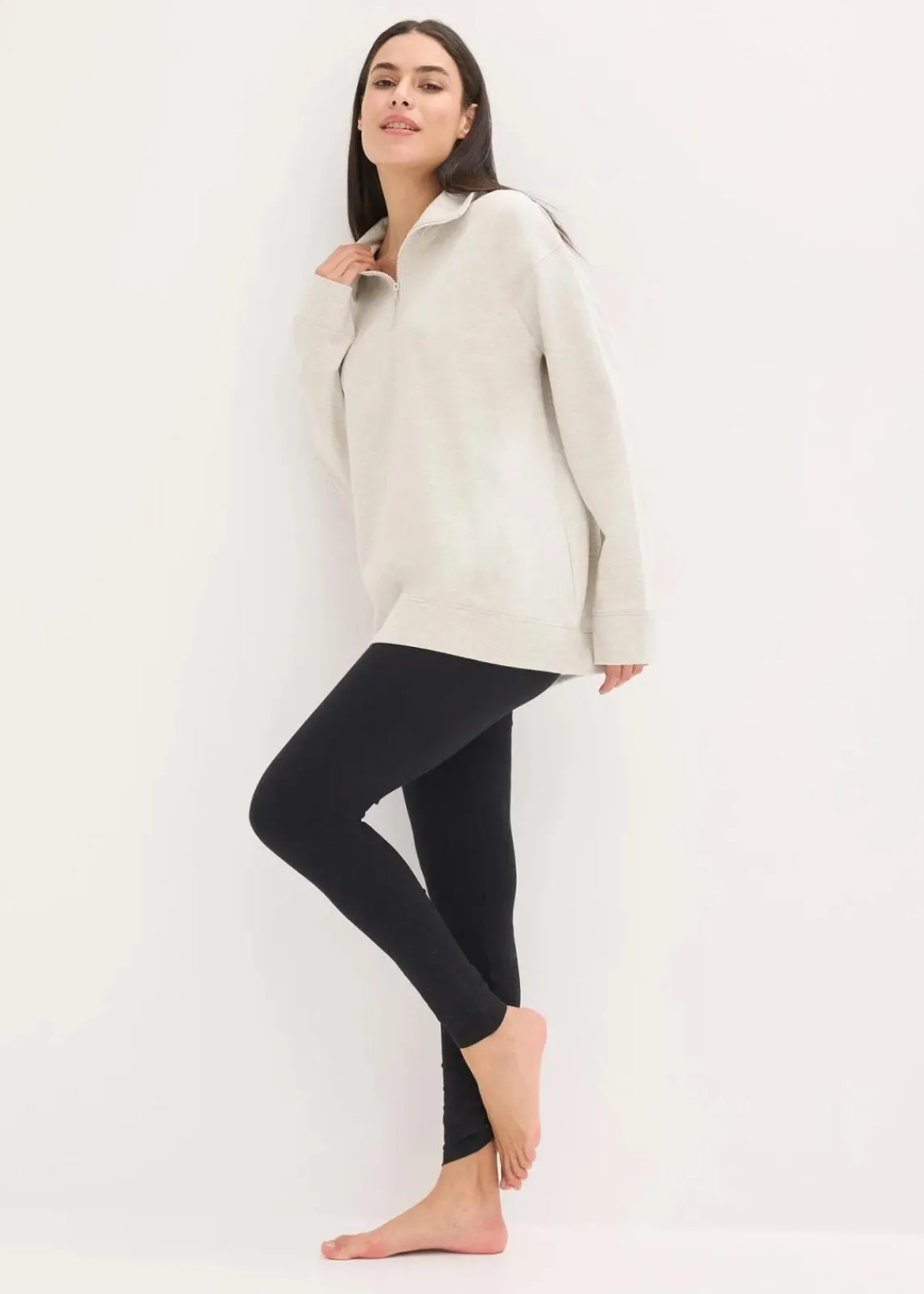 bonprix Wäsche·Homewear|Wäsche·Nachtwäsche^Loungewear Sweat Hausanzug mit Leggings naturmeliert/schwarz