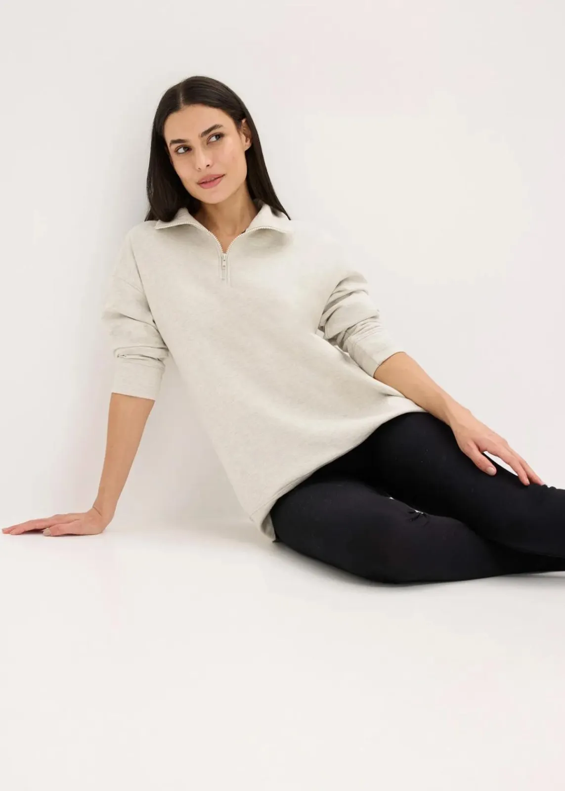 bonprix Wäsche·Homewear|Wäsche·Nachtwäsche^Loungewear Sweat Hausanzug mit Leggings naturmeliert/schwarz