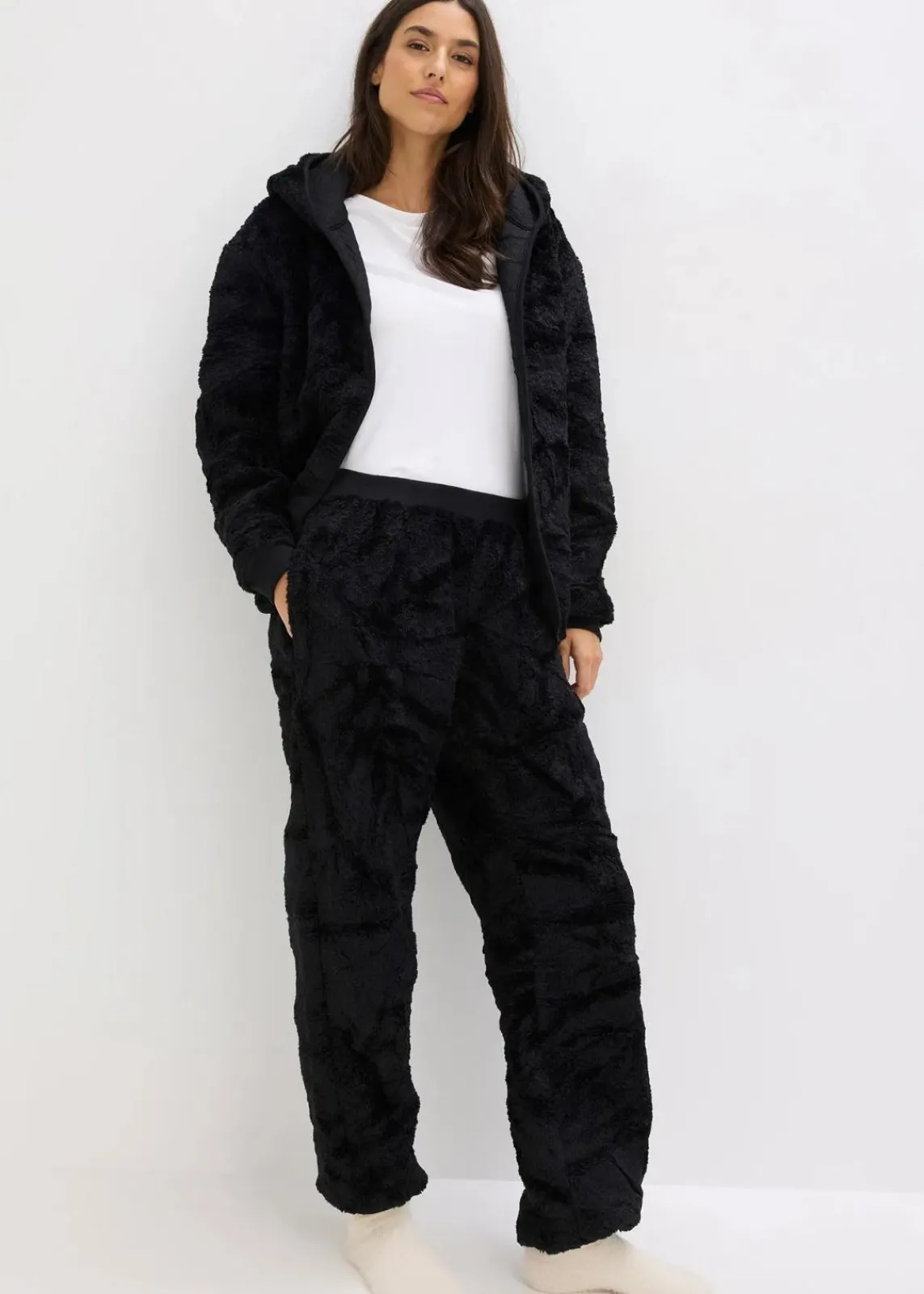 bonprix Wäsche·Homewear|Wäsche·Nachtwäsche^Loungewear Teddy Hausanzug schwarz