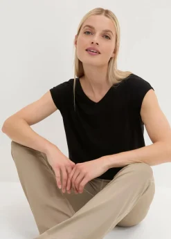 bonprix Wäsche·Homewear|Bekleidung·Strickmode^Loungewear-Shirt mit weitem Bund schwarz