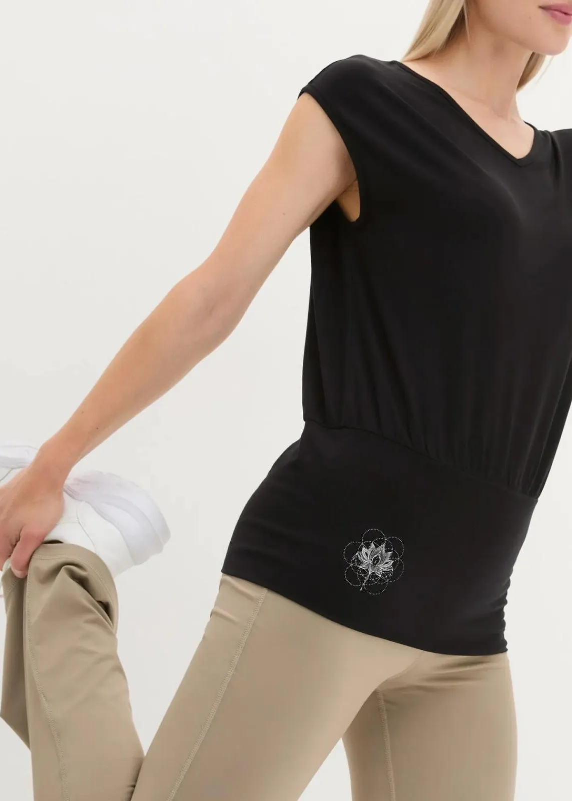 bonprix Wäsche·Homewear|Bekleidung·Strickmode^Loungewear-Shirt mit weitem Bund schwarz