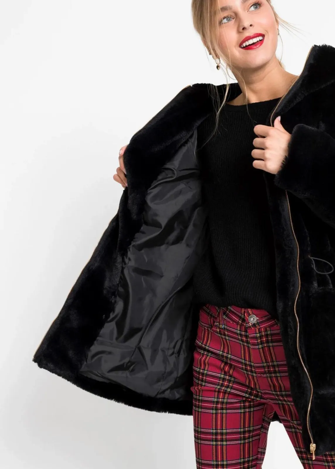 bonprix Jacken & Mäntel^Lässige Fellimitat-Jacke schwarz