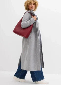 bonprix Jacken & Mäntel|Bekleidung·Hosen^Mantel aus Wollimitat, Maxi-Länge grau meliert