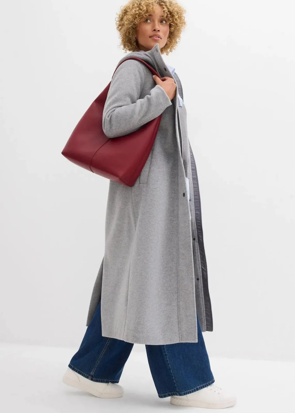 bonprix Jacken & Mäntel|Bekleidung·Hosen^Mantel aus Wollimitat, Maxi-Länge grau meliert