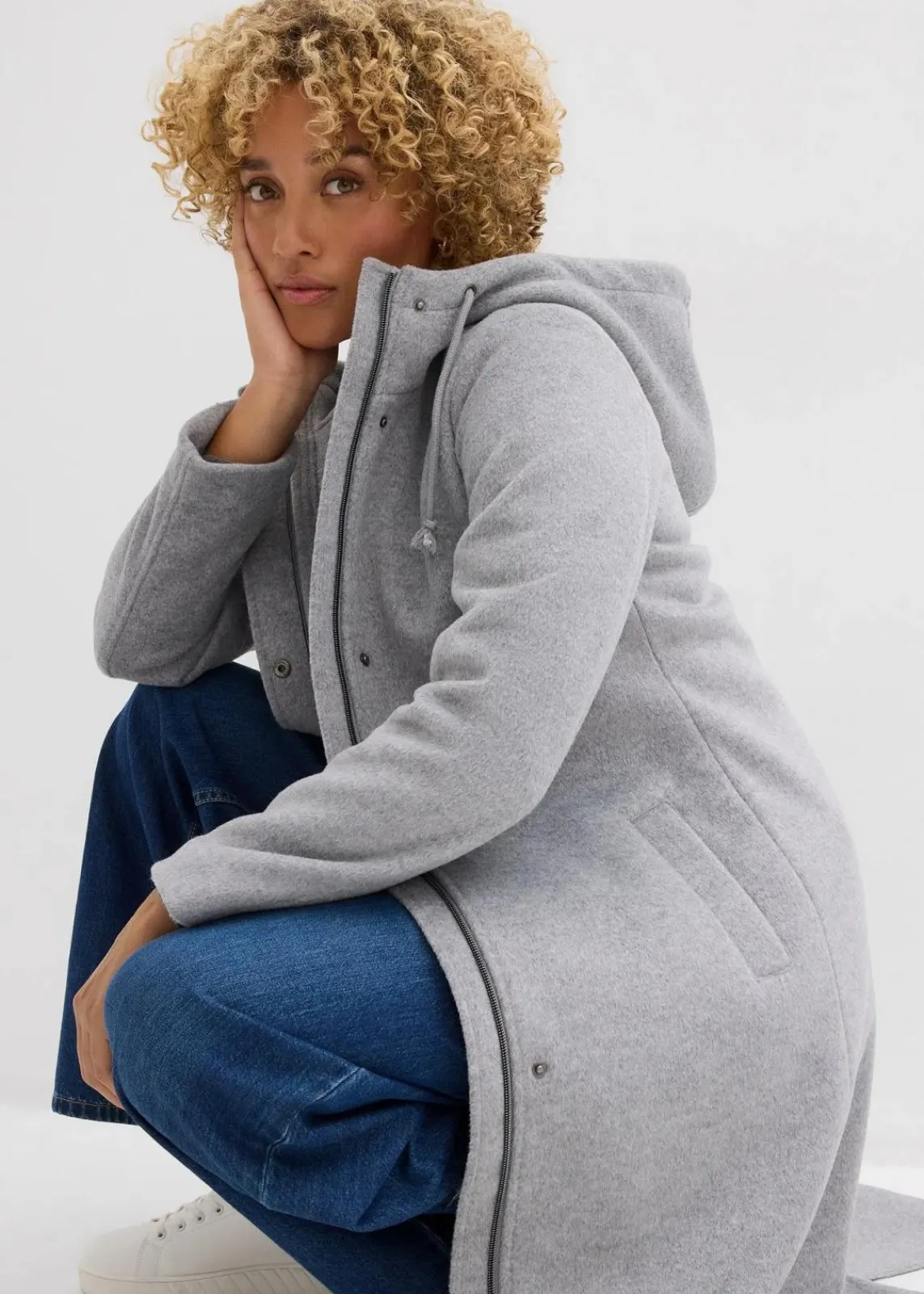 bonprix Jacken & Mäntel|Bekleidung·Hosen^Mantel aus Wollimitat, Maxi-Länge grau meliert