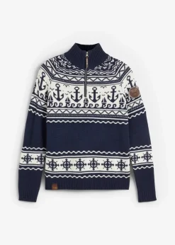 bonprix Bekleidung·Umstandsmode|Bekleidung·Jeans^Maritimer Norweger-Pullover dunkelblau/wollweiß norwegermuster
