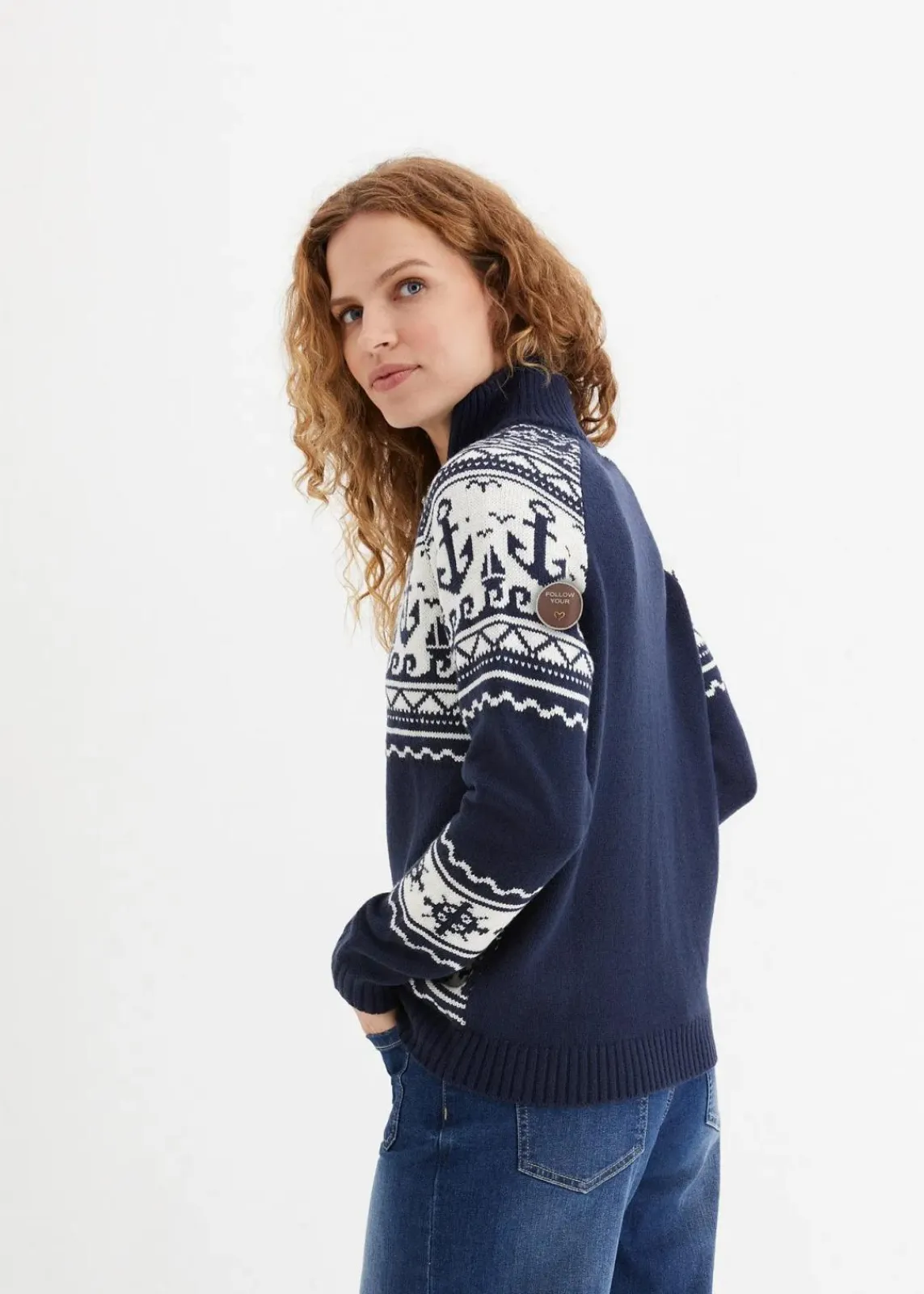 bonprix Bekleidung·Umstandsmode|Bekleidung·Jeans^Maritimer Norweger-Pullover dunkelblau/wollweiß norwegermuster