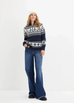bonprix Bekleidung·Umstandsmode|Bekleidung·Jeans^Maritimer Norweger-Pullover dunkelblau/wollweiß norwegermuster